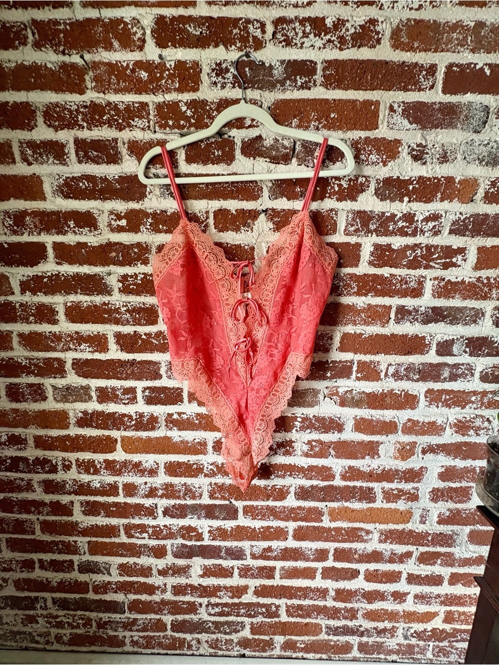 Vintage Gold Label Victoria’s Secret Coral Lace Tie Front Bodysuit